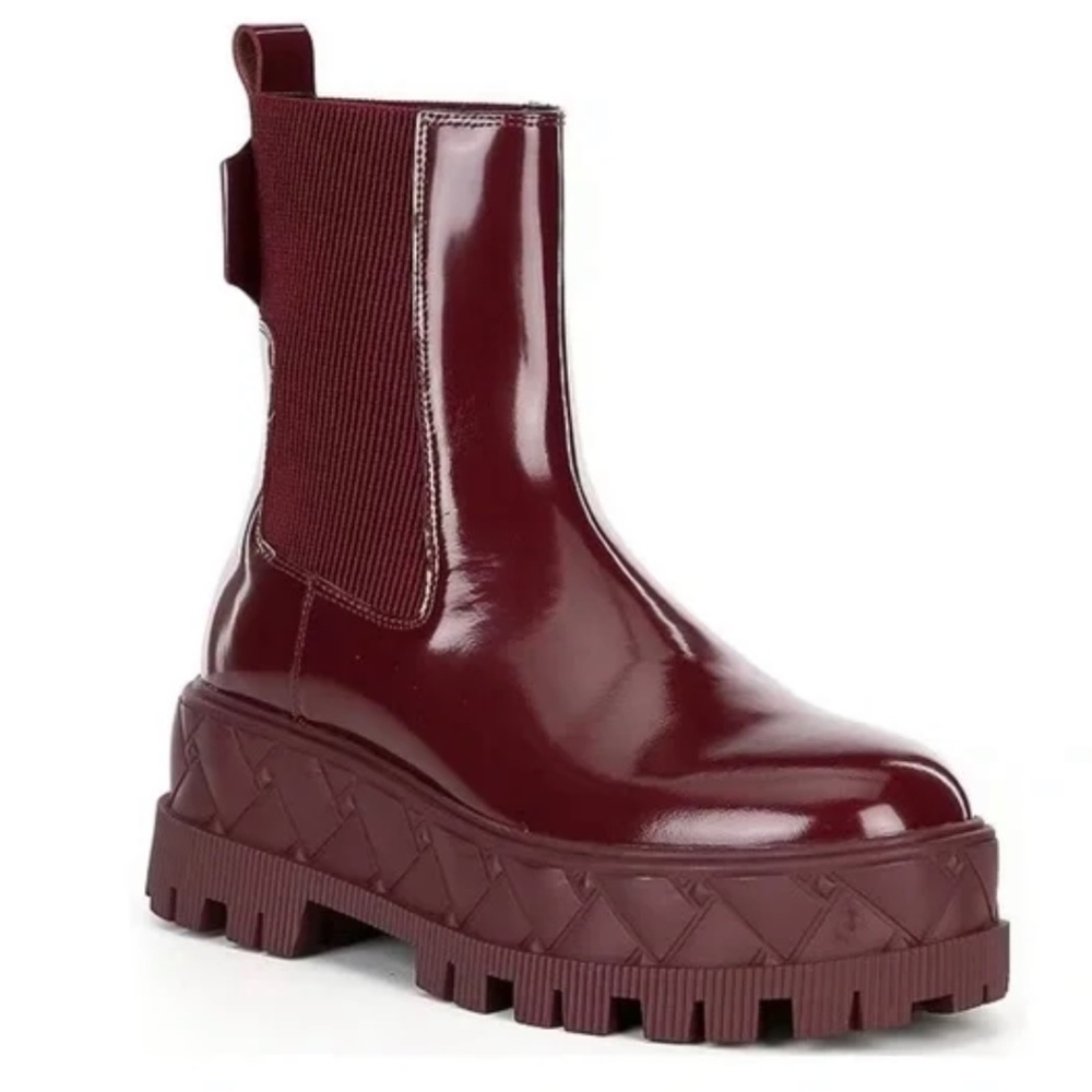 New Kurt Geiger London Patent Leather Lug Sole Platform Chelsea Booties